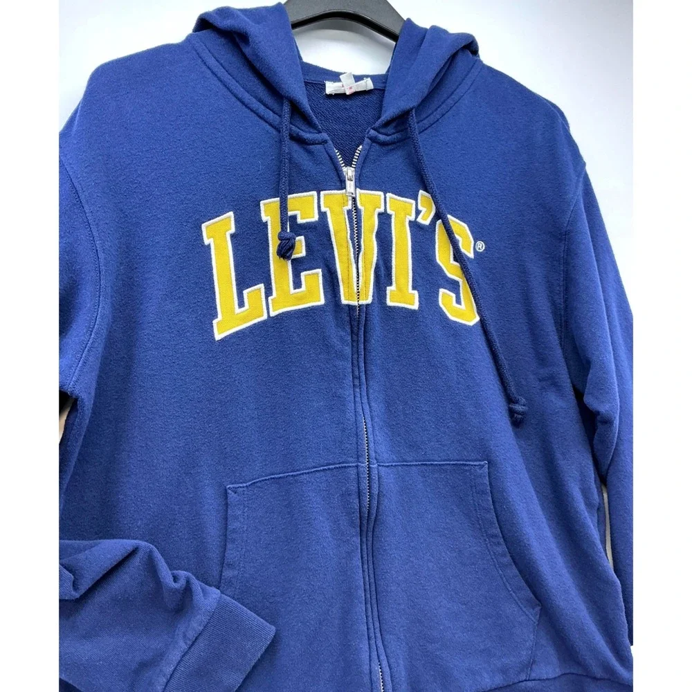 Levis Blue‎ Zip Hoodie M Spellout Logo Preppy Collegecore Athleisure Y2K Summer